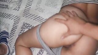 A hot girl has sex with her guy in his pajamas, she swallows his cum