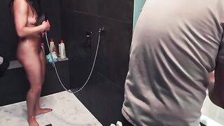 A guy got his dick wet in the shower and finished too early