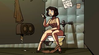 A barista grows to become a sexy, tall giantess in this animated scene