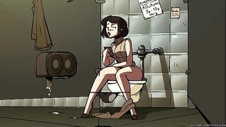 A barista grows to become a sexy, tall giantess in this animated scene