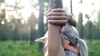 A hot blondie girl got lost in the woods and gave a blowjob to a neighbor