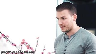Two sexy masseuses service one client with a happy ending in this steamy Nuru Massage scene