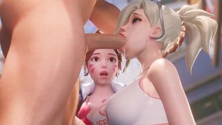 Mercy teaches DVA to deepthroat in 3D Overwatch porn