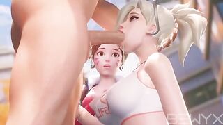 Mercy teaches DVA to deepthroat in 3D Overwatch porn