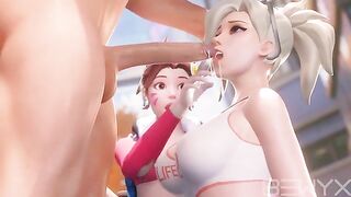 Mercy teaches DVA to deepthroat in 3D Overwatch porn