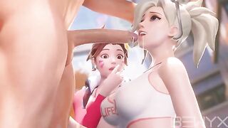 Mercy teaches DVA to deepthroat in 3D Overwatch porn