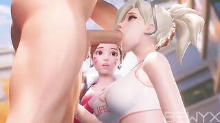Mercy teaches DVA to deepthroat in 3D Overwatch porn
