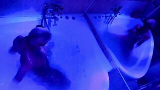 A blonde woman plays with sex toys in the bathroom and gets fucked