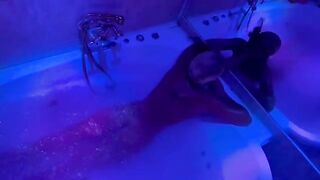 A blonde woman plays with sex toys in the bathroom and gets fucked