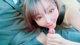 A juicy Asian girl gets fucked hard in the car and squirts