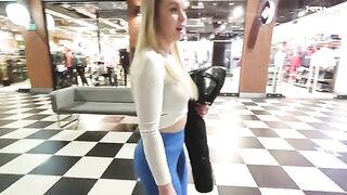 Blonde with big ass fucks in the shopping mall toilet for money