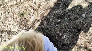 A cute girl has an orgasm while walking in the forest