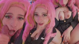 Young girl Mitsuri Kanroji fucks with her favorite guy and gets cum on her face