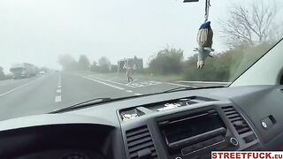 Blonde babe Sky Pierce gets horny while driving, crash rate increases!