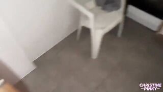 Fucking with a hot brunette in the kitchen at night