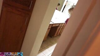 Stepmom prepares for bed while the stepson watches and masturbates