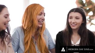 Lauren Phillips teaches two naive lesbians to fuck using a 3-way method