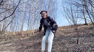 A pretty girl went camping, but she was not alone