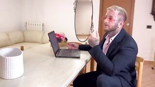 The secretary got her pussy wet and squirted cum on her boss' dick