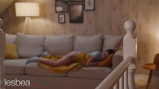 Andrea Lapiedra and Kaira Love in sensual lesbian sex with a vibrator, featuring intense passion