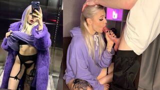 A girl met a guy in the elevator and got cum on her tits
