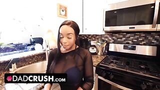 Busty stepdaughter Lily Starfire seduces her stepdad in the kitchen
