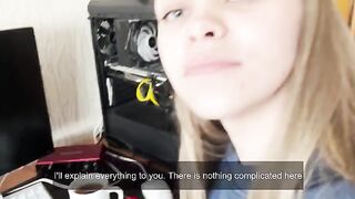 A cute girl studies anatomy in practice, showcasing her petite frame and passion