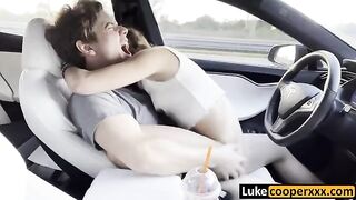 A young girl was having fun with her boyfriend in his car