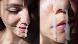 Hottie fucks doggy and gets a huge cumshot on her cute face in POV
