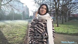 European girl, beautiful brunette biology student, gets fucked by stranger for cash