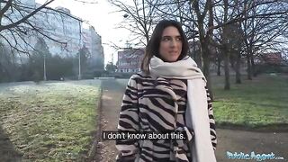 European girl, beautiful brunette biology student, gets fucked by stranger for cash