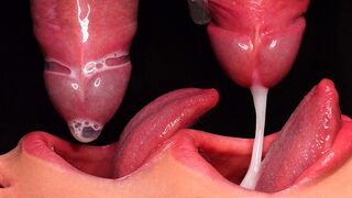 Condom milk blowjob with intense, up-close action