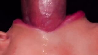 Condom milk blowjob with intense, up-close action