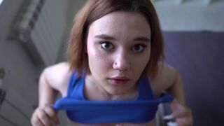 A pretty slut has a deepthroat blowjob, gagging and spitting on it