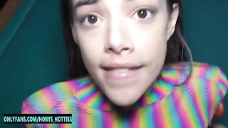 Petite slut Harmony Wonder gets her throat fucked and takes a huge facial