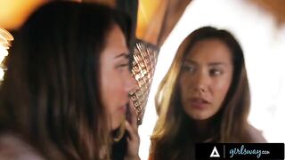 A beauty has hard sex with her wife in a rented cabin, showcasing passionate intimacy