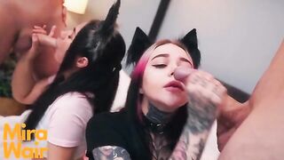 Two kittens get cum in their ass with Anna Batman in a steamy orgy