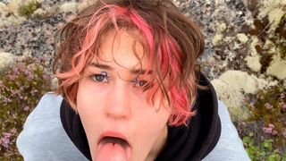 A hot sex on the stone, a beautiful girl in nature looks great