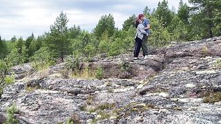 A hot sex on the stone, a beautiful girl in nature looks great