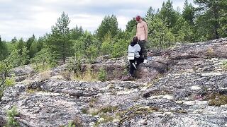 A hot sex on the stone, a beautiful girl in nature looks great