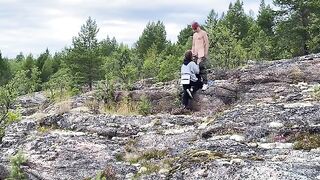 A hot sex on the stone, a beautiful girl in nature looks great