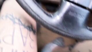 A horny girl masturbates and fucks with her Uber driver