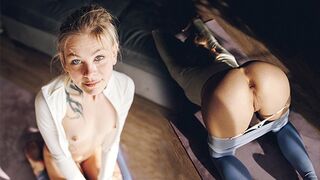 Petite beauty got her pussy hammered in yoga pants, showcasing a perfect ass