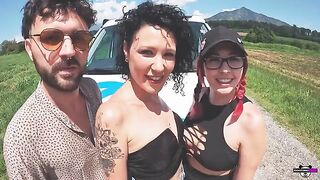 Two couples fuck in their camper on an open road