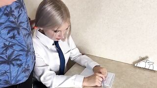 A cute schoolgirl is being fucked by her hot tutor in a steamy session