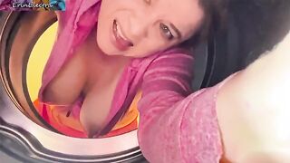 A hot stepmom got stuck in the washing machine and gets fucked