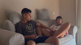 A stepsister is preventing her brother from gaming, demanding sex first