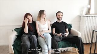 Amateur threesome with two stunning French women sharing a lucky guy