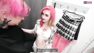 A hot chick gets fucked in the changing room by a guy