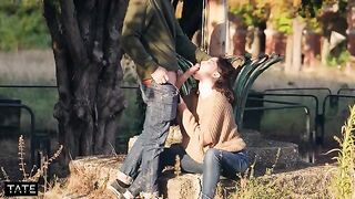 Fitness model shoots risky sex in the park with stunning brunette